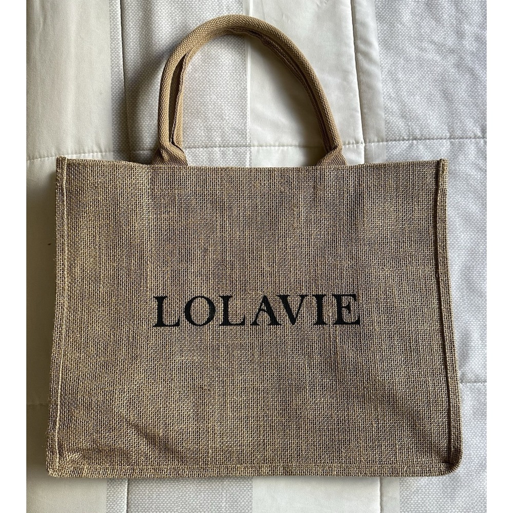 LolaVie Jute Burlap Tote Bag Jennifer, Aniston